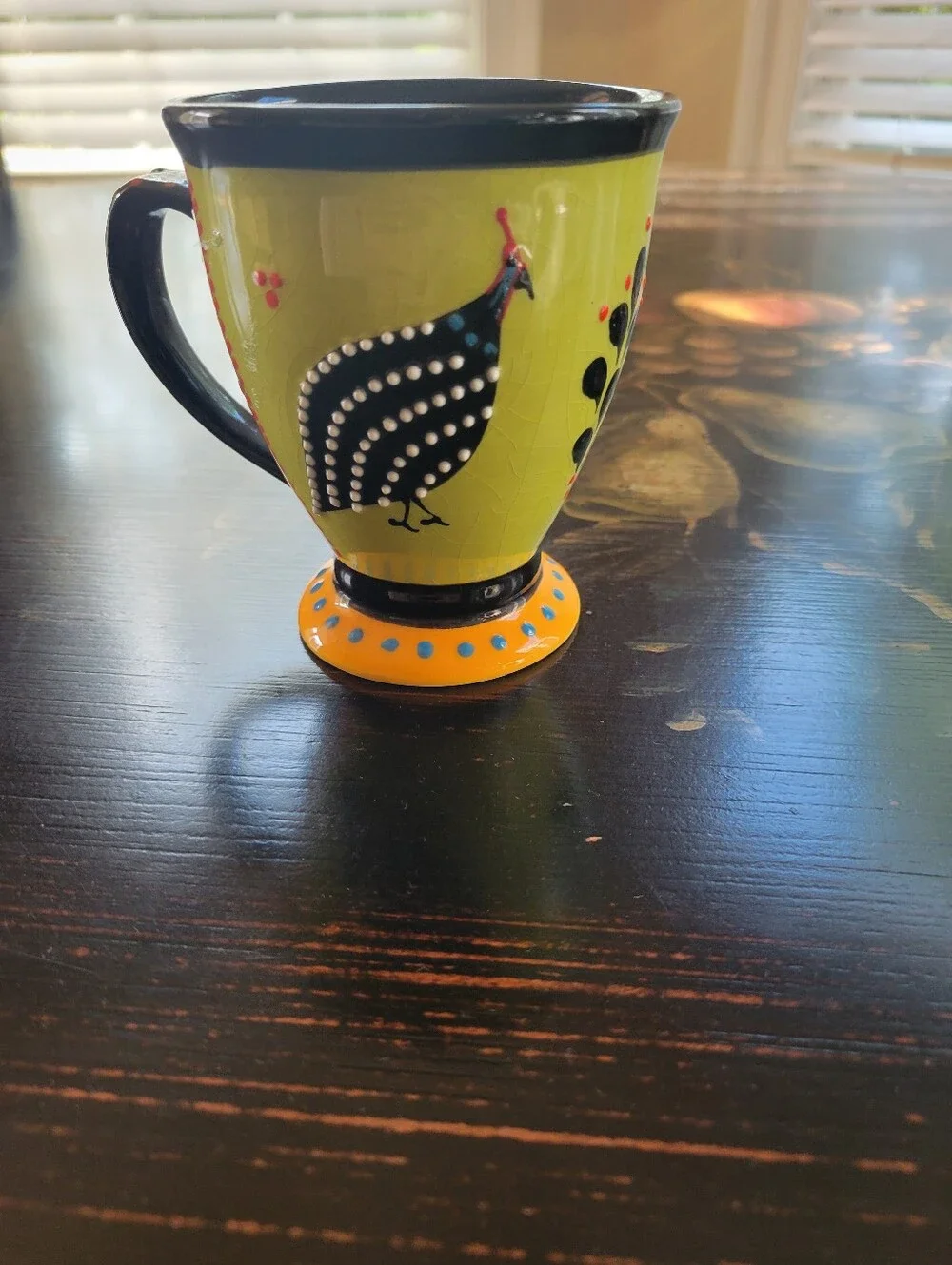Hand-Painted Guineafowl Pedestal Mug in Lime & Black, Made In Capetown